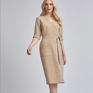 wrap roll sleeve midi dress